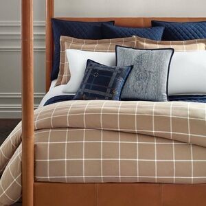 Ralph Lauren Brown Equestrian Windowpane King Duvet Cover NWT Neutral Classic